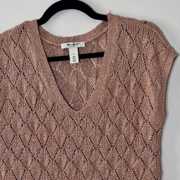 White House Black Market Dolman Sweater Rose Gold Sparkle Open Knit Size Small - Picture 5 of 13